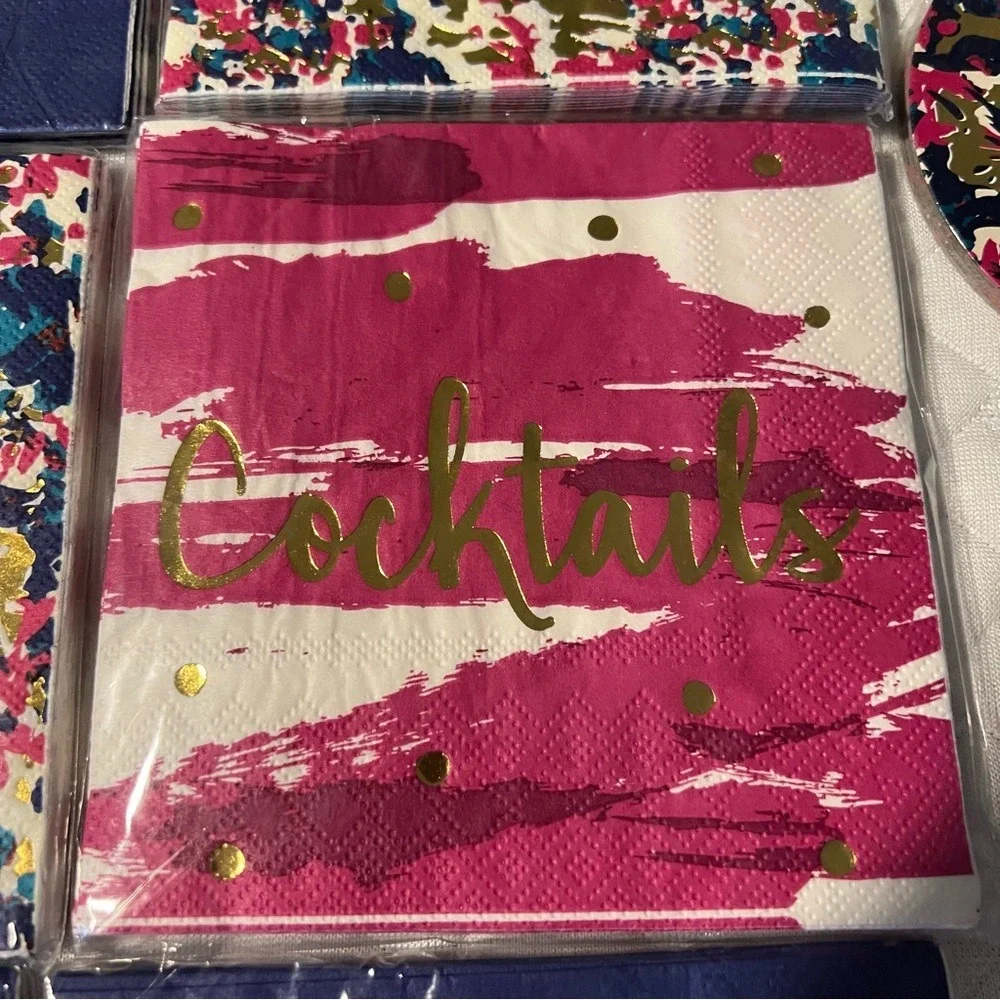 NWT Target Cocktail Napkins Coasters Set Blue Pink White Disposable Tableware‎